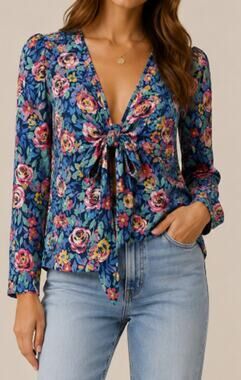NWT Lovers + Friends Floral Tie Front Crop Top Blue Size S